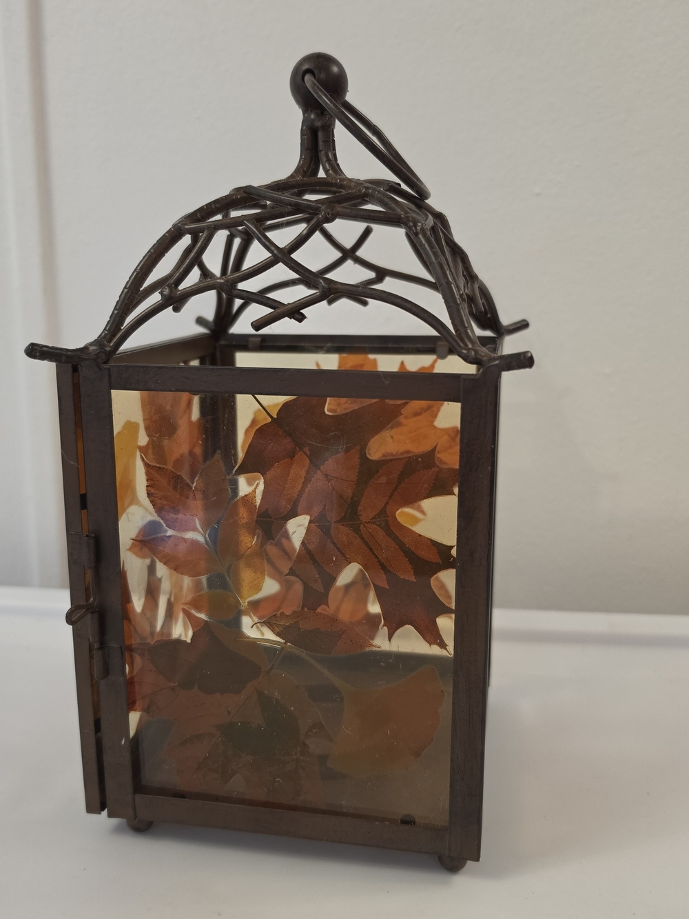 Autumn Leaf Decorative Lantern - Brown Yankee Candle Glass Pressed Leaves
